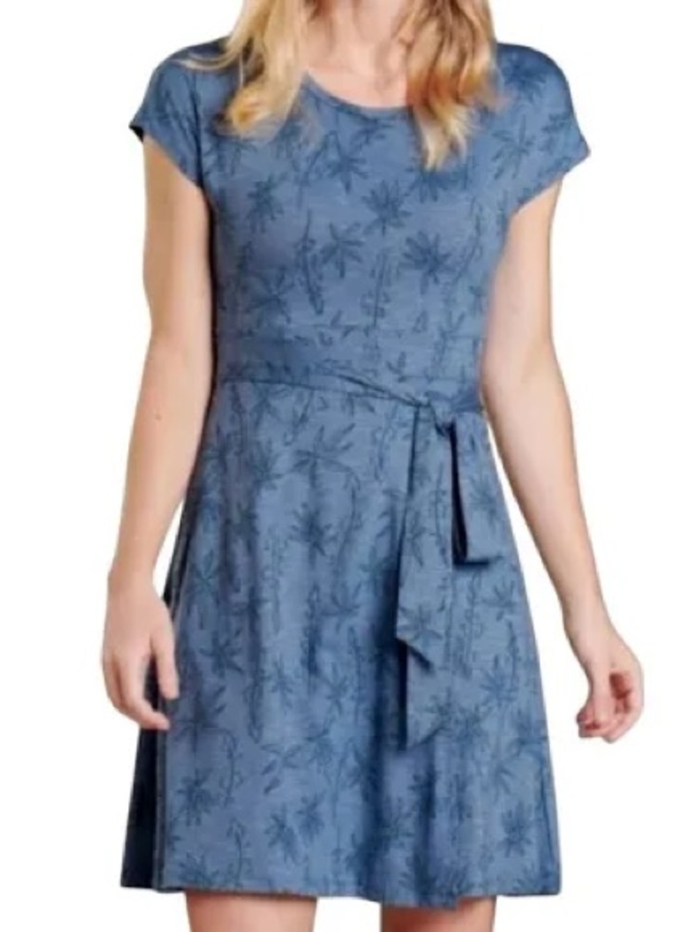 Toad&Co Blue Floral Short Sleeve Mini Dress Cue Wrap